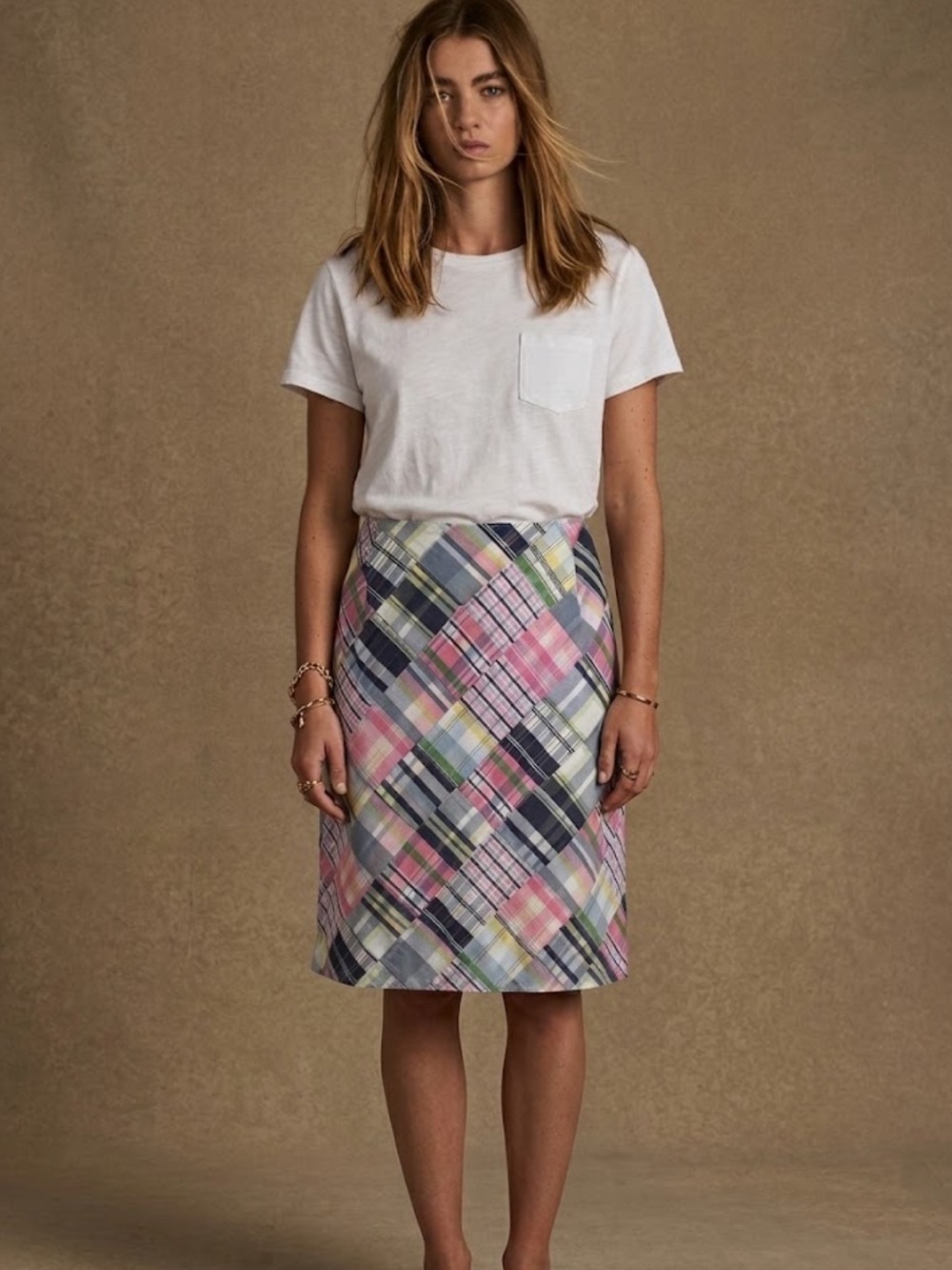 Brooks Brothers Plaid Midi Skirt in Pink, Blue, Yellow